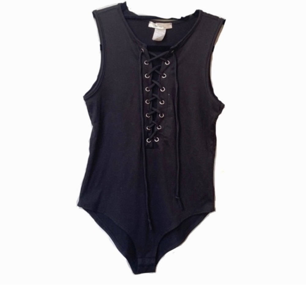 Sage Black Lace Up Bodysuit
